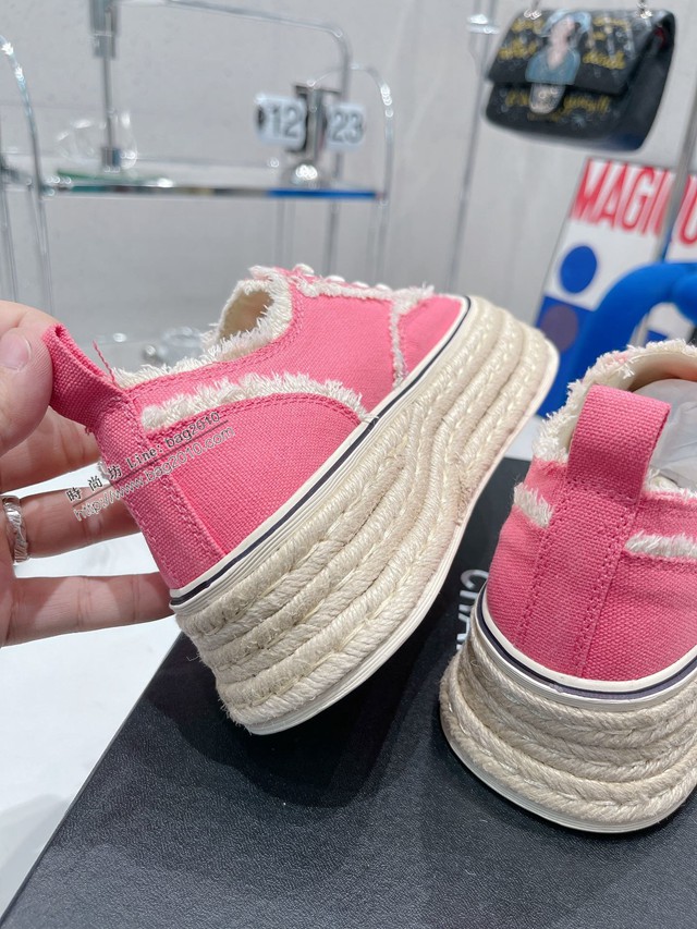 Chanel香奈兒2022早春新款松糕厚底漁夫鞋帆布鞋增高板鞋 dx3021